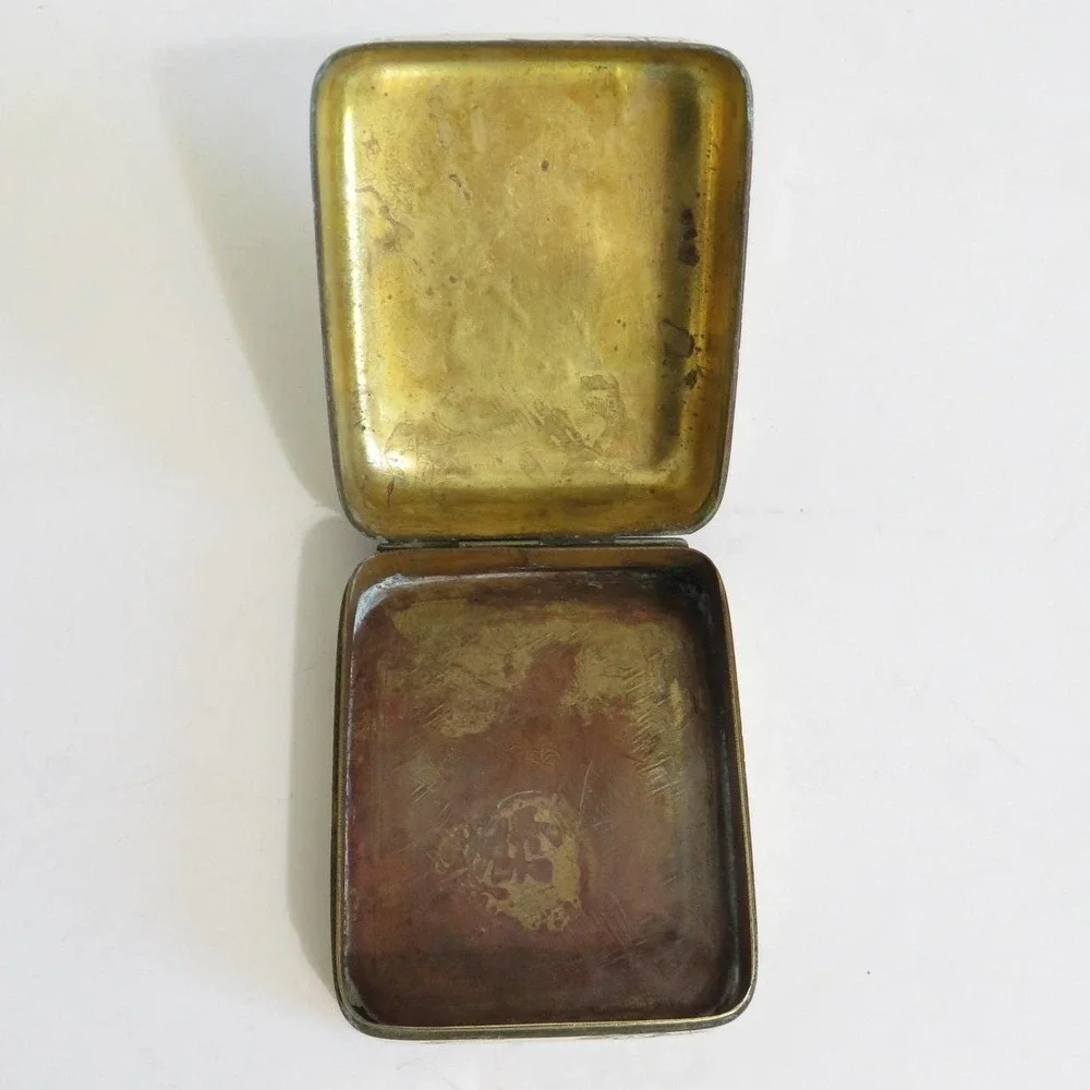 Vintage Asian‎ Brass Trinket Box Bird Flower Engraving Hinged Small Keepsake